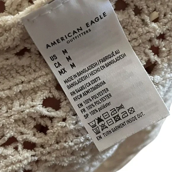 American Eagle Cream Open Knit Cropped Sweater Women's M Neutral Pullover Cozy - Picture 4 of 6